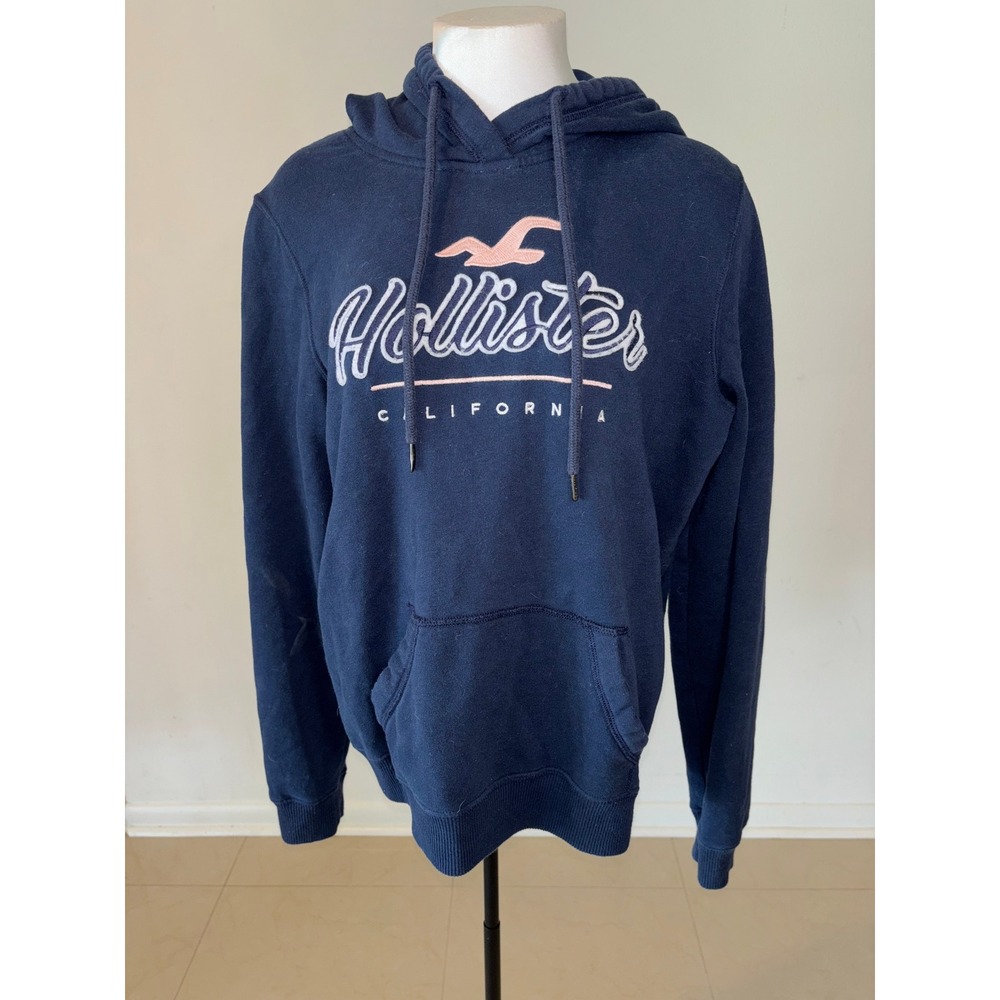 Hollister California Navy Blue Logo Hoodie Sweatshirt Womens Large Pink White